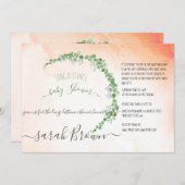 緑とアーンジの葉の長距離ベビーシャワー 招待状 (正面/裏面)