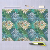 緑とエレガントクリームの花モザイク模様 薄葉紙 (クラフト)