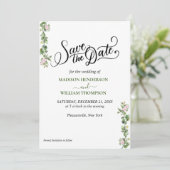緑とエレガントフローラの結婚式の日付を保存 招待状 (スタンド正面)
