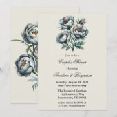 緑とエレガント灰色のブーケのカップルのシャワー 招待状 (正面/裏面)