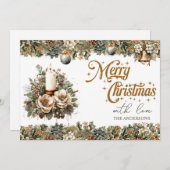 緑とエレガント金ゴールドのクリスマスキャンドル シーズンカード (正面/裏面)