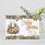 緑とエレガント金ゴールドのクリスマスキャンドル シーズンカード (スタンド正面)