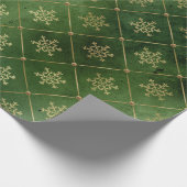 緑とエレガント金ゴールドのクリスマススノーフレーク・パターン ラッピングペーパー (角)