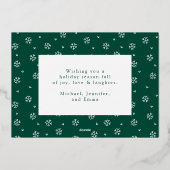 緑とエレガント金ゴールドのスノーフレーク非写真 箔シーズンカード (裏面)