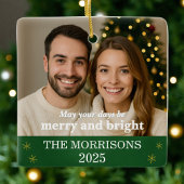 緑とエレガント金ゴールドのスノーフレーク・ファミリー写真 セラミックオーナメント