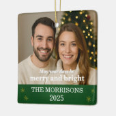 緑とエレガント金ゴールドのスノーフレーク・ファミリー写真 セラミックオーナメント (左)