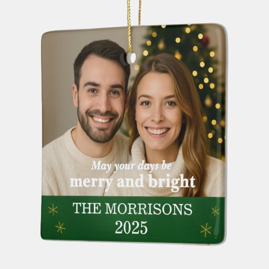 緑とエレガント金ゴールドのスノーフレーク・ファミリー写真 セラミックオーナメント (左)