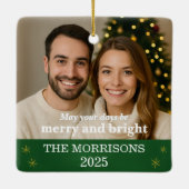 緑とエレガント金ゴールドのスノーフレーク・ファミリー写真 セラミックオーナメント (裏面)