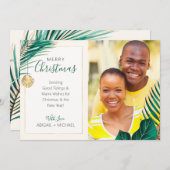 緑とエレガント金ゴールドの熱帯クリスマスフォト シーズンカード (正面/裏面)