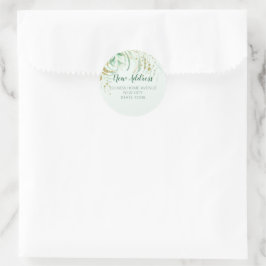 緑とエレガント金ゴールドの葉の新しいアドレスのステッカー ラウンドシール