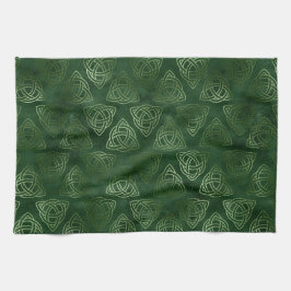緑とエレガント金ゴールドアイリッシュケルト柄 キッチンタオル