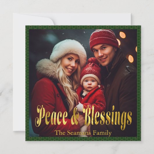 緑とエレガント金ゴールドクリスマスの写真とスクリプト (正面)