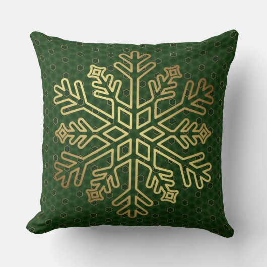 緑とエレガント金ゴールドスノーフレーク装飾品 クッション (正面)