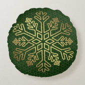 緑とエレガント金ゴールドスノーフレーク装飾品 ラウンドクッション (正面)