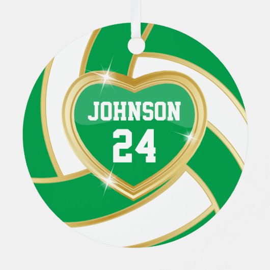 緑とエレガント金ゴールドバレーボール メタルオーナメント (裏面)