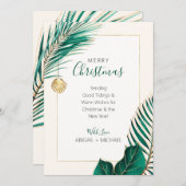 緑とエレガント金ゴールドビーチ熱帯クリスマス シーズンカード (正面/裏面)