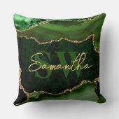 緑とエレガント金ゴールドフェイクグリッターマーブルゲート クッション (裏面)