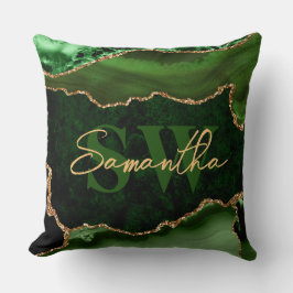 緑とエレガント金ゴールドフェイクグリッターマーブルゲート クッション