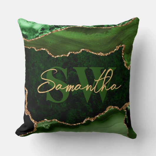 緑とエレガント金ゴールドフェイクグリッターマーブルゲート クッション (正面)
