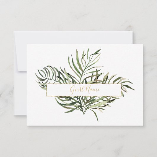 緑とエレガント金ゴールドリーフテーブル座席表 招待状 (裏面)