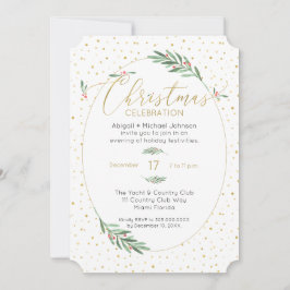 緑とエレガント金ゴールド水色クリスマスパーティー 招待状