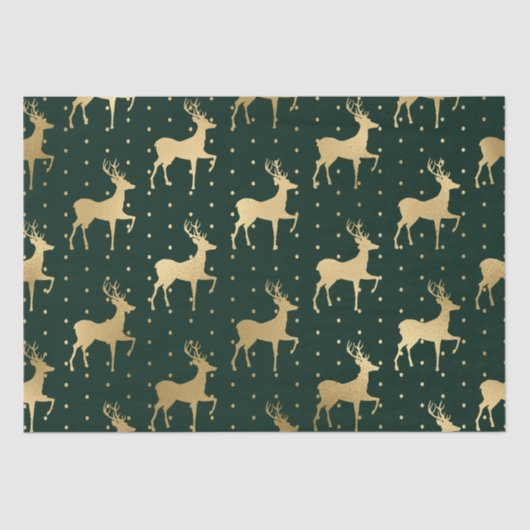 緑とエレガント金箔トナカイのクリスマス 薄葉紙 (正面)