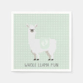 緑とオフホワイトのラマ男女兼用ベビーシャワー スタンダードカクテルナプキン (正面)