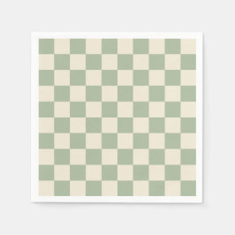 緑とオフホワイトチェッカーボード スタンダードカクテルナプキン
