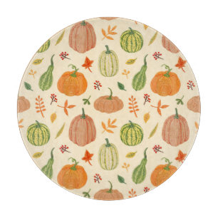 緑とオレンジのカボチャ、シームレスなパターン。 カッティングボード