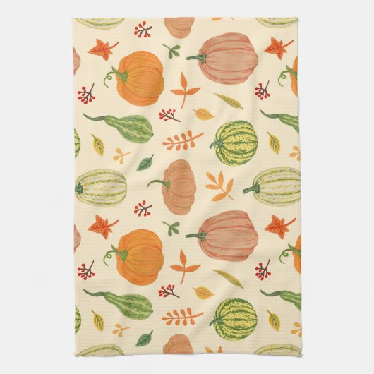 緑とオレンジのカボチャ、シームレスなパターン。 キッチンタオル (縦)