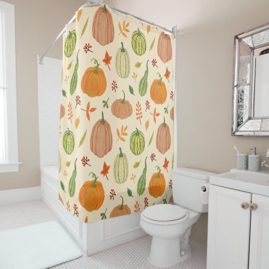 緑とオレンジのカボチャ、シームレスなパターン。 シャワーカーテン (インサイチュ)