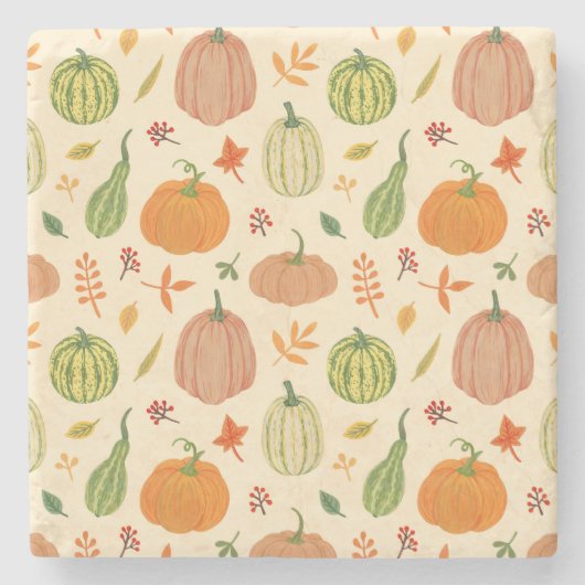 緑とオレンジのカボチャ、シームレスなパターン。 ストーンコースター (正面)