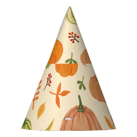 緑とオレンジのカボチャ、シームレスなパターン。 パーティーハット (左)