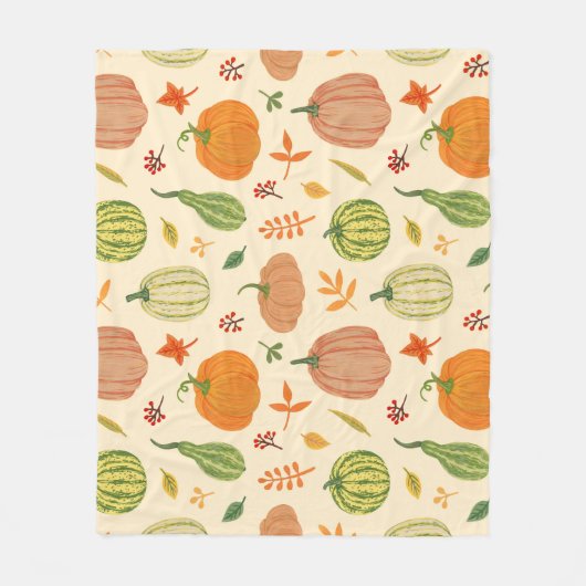 緑とオレンジのカボチャ、シームレスなパターン。 フリースブランケット (正面)