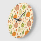 緑とオレンジのカボチャ、シームレスなパターン。 ラージ壁時計 (傾斜)