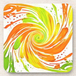 緑とオレンジのスパイラルデザイン コースター