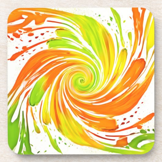 緑とオレンジのスパイラルデザイン コースター (正面)