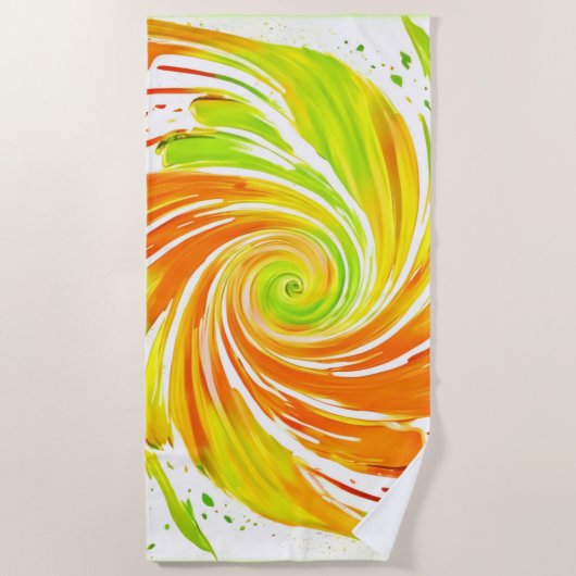 緑とオレンジのスパイラルデザイン ビーチタオル (正面)