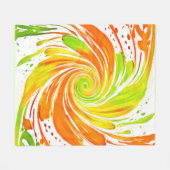 緑とオレンジのスパイラルデザイン フリースブランケット (正面(横))