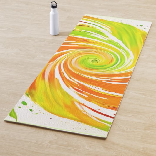 緑とオレンジのスパイラルデザイン ヨガマット (インサイチュ)