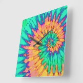 緑とオレンジのスパイラル絞り染め時計 スクエア壁時計 (傾斜)