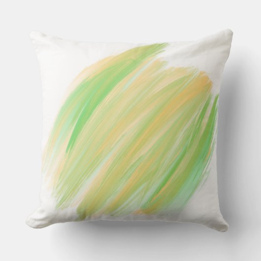 緑とオレンジのブラシストローク クッション (正面)