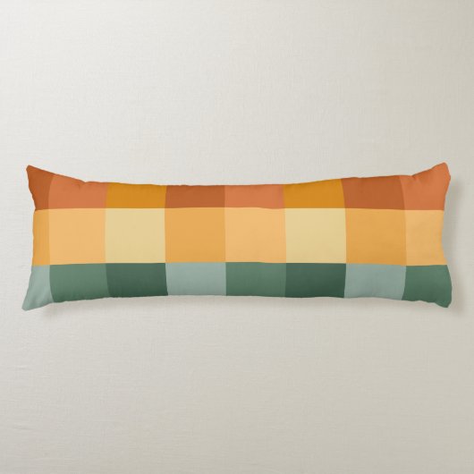 緑とオレンジのブロックと水玉模様のシェード ボディピロー (正面)