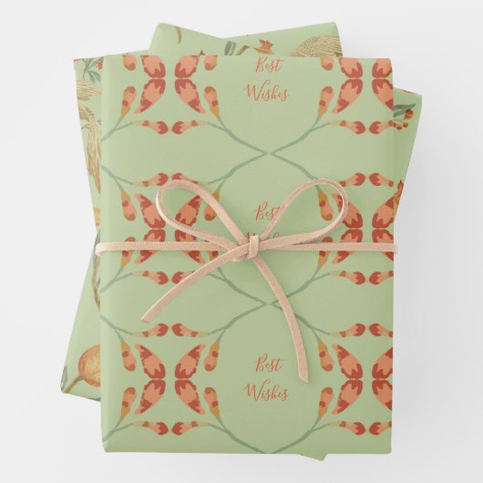 緑とオレンジのラッピング紙フラットシートセット3 ラッピングペーパーシート (インサイチュ)