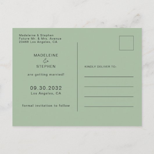 緑とオレンジのワイルドフラワーのフローラ日付を保存 案内ポストカード (裏面)