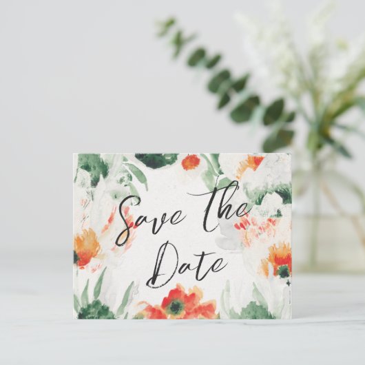 緑とオレンジのワイルドフラワーのフローラ日付を保存 案内ポストカード (スタンド正面)