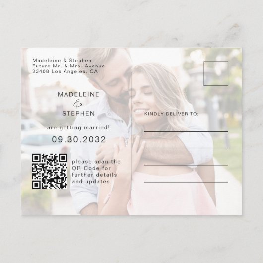 緑とオレンジのワイルドフラワーQRコード日付を保存 案内ポストカード (裏面)