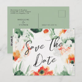 緑とオレンジのワイルドフラワーQRコード日付を保存 案内ポストカード