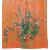 緑とオレンジの夏のワイルドフラワー絵画のフローラ シャワーカーテン (正面)