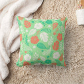 緑とオレンジの熱帯の葉のパターン クッション (ブランケット)